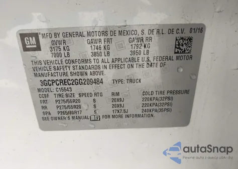 2016 Chevrolet Silverado 1500 1Lt from USA, damaged, VIN 3GCPCREC2GG209484